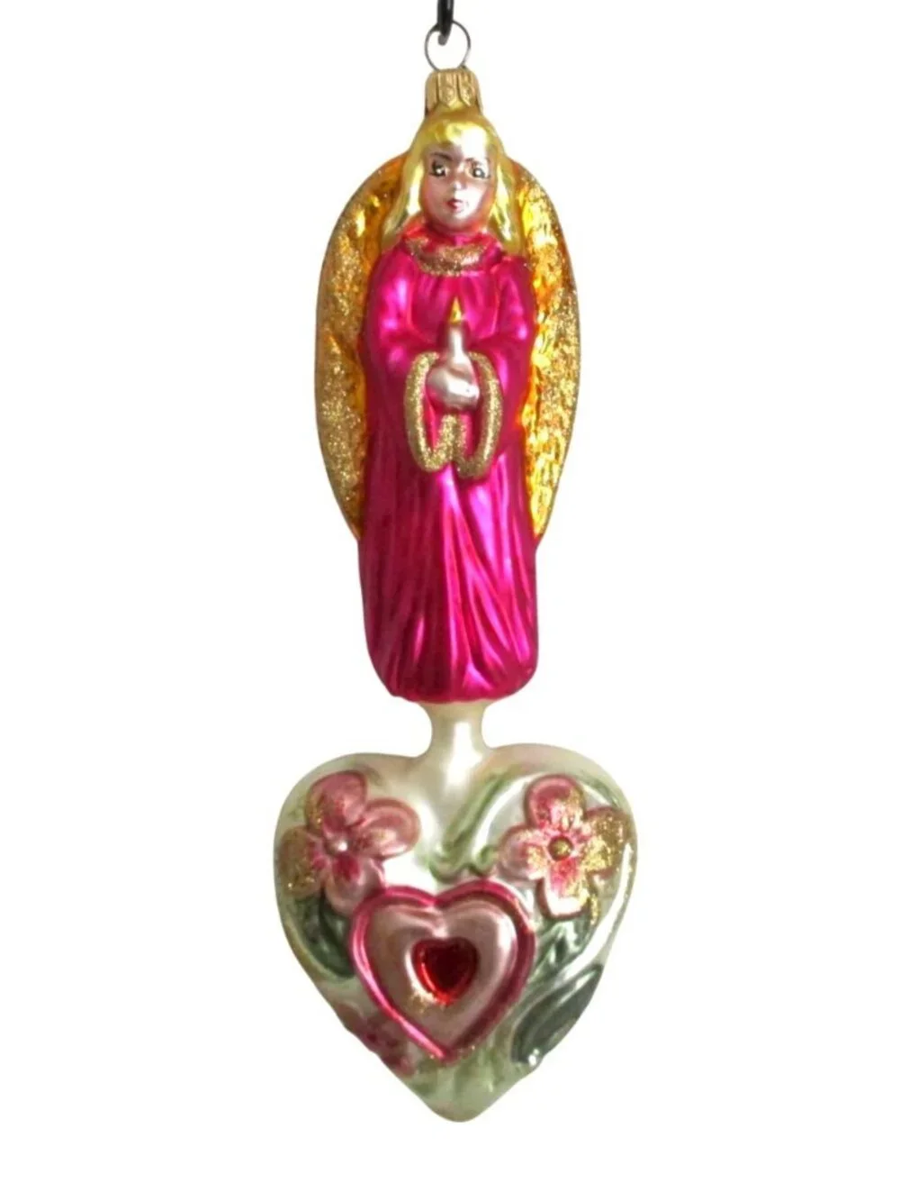 Vintage Christopher Radko Celestial Hearts Angel Glass Ornament 9